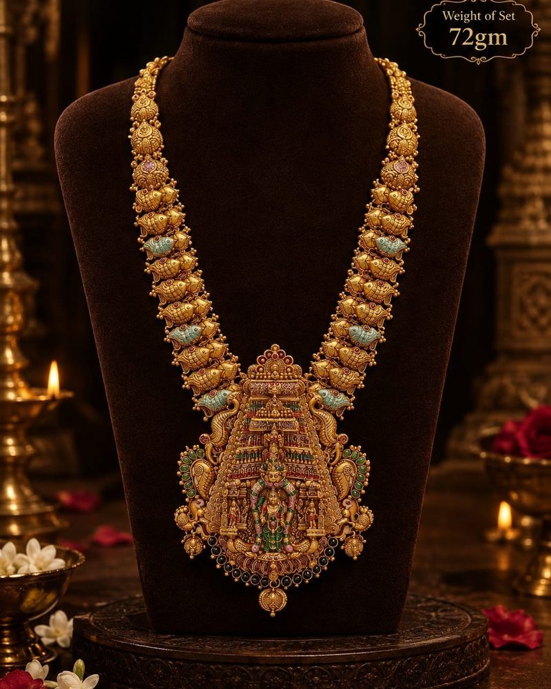 Matsya Haram — Fish-link chain, Venkateswara pendant, 72 gram 22K gold set