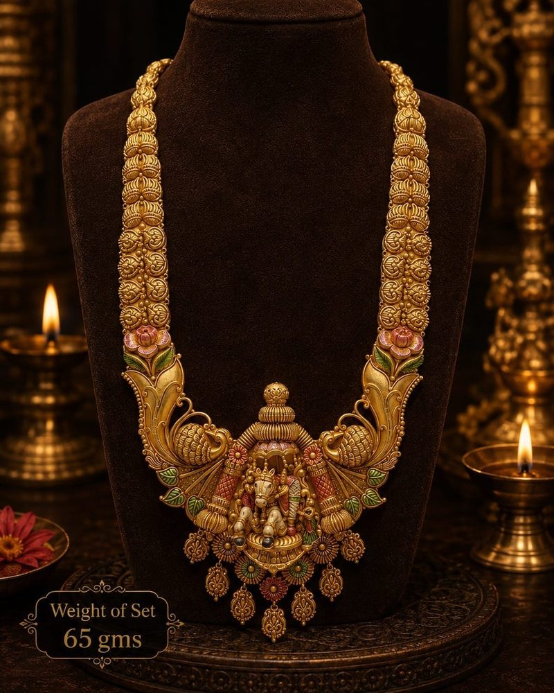 Kalyana Haram — Wedding pendant with horse and swan motifs, 65 gram 22K gold set